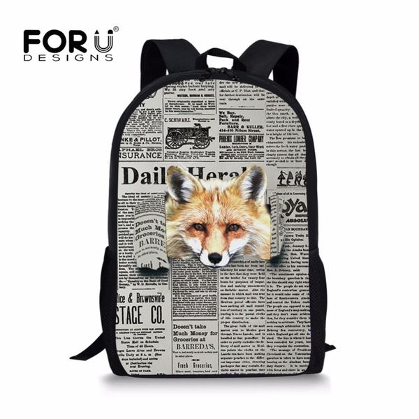 

forudesigns fashion primary school bag wolf newspaper pattern children bookbag for boys students orthopedic backpack sac enfant
