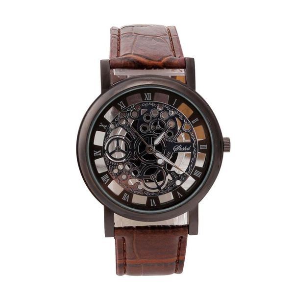 

Simple Mens Watch Skeleton Hollow Out Watch Business Quartz Military Sport Leather Band Roman Dial Wrist Watch Relogio Masculino