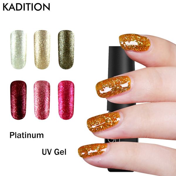 

kadition new platinum 8ml gel semi permanent gel nail polish shiny glitter 12 colorful lacquer art colors varnishes set, Red;pink