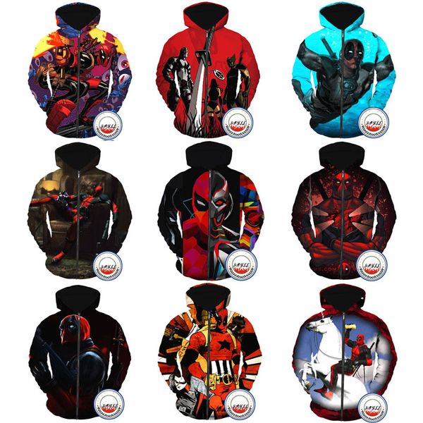 

3d sweatshirt deadpool hoodie men women jacket coat long sleeve autumn zipper sweatshirts mens clothes hoodies 14 styles hoody, Black