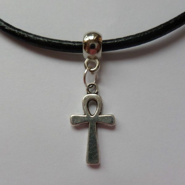 

горячий цинковый сплав древний серебряный крест шарм подвеска 45 + 5 см кожаный веревка ожерелье ключицы женщины ювелирные аксессуары праздн, Silver