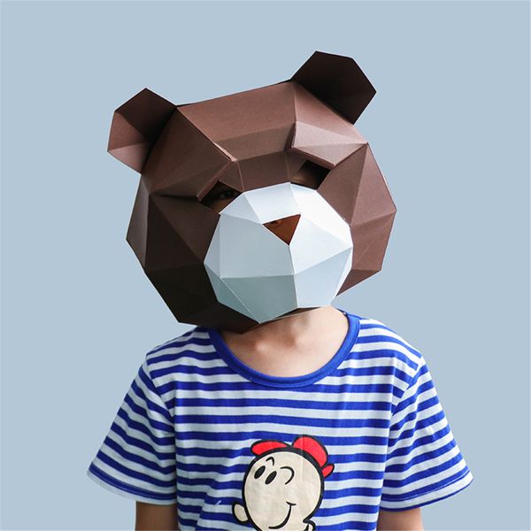 Großhandel Lustige Bär Party Maske Voller Gesicht Diy Papier Kunst Tier Maske Kinder Geburtstagsparty Fotografie Make Up Versorgung Karneval Cosplay