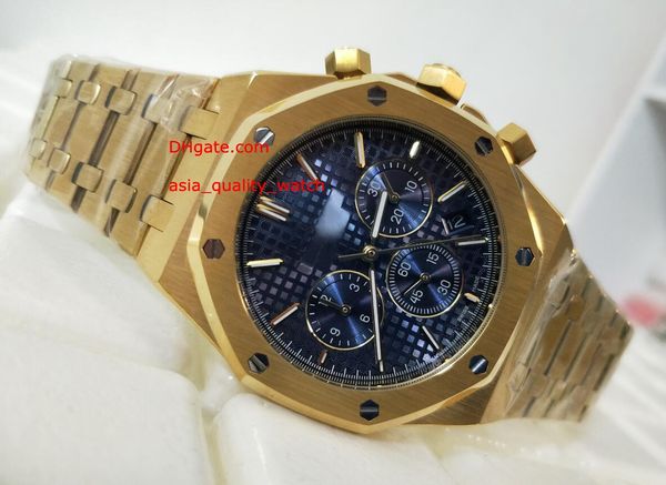 

n8 factory men luxury watche 44mm blue dial vk quartz 18k yellow gold stainless rose gold strap chronograph mens watch watches, Slivery;brown