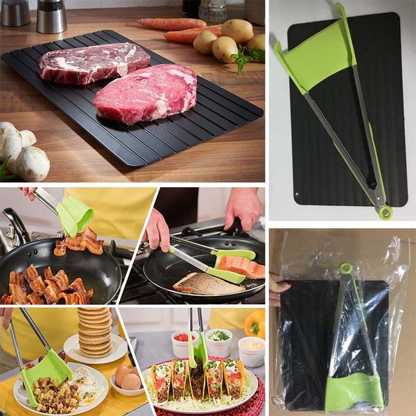 

2pcs/set clever tongs and defrosting tray kitchen spatula tong non stick heat resistant food clip defrost thaw tray kitchen tools fwx9-699