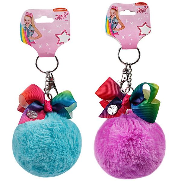 

Fa hion jojo iwa key buckle with rainbow color tie bow pendant oft big wool ball keychain lovely 7dz bb