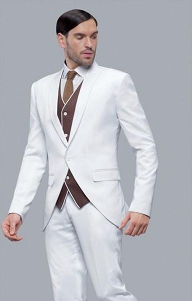 

three pieces white groom tuxedos custom made peak lapel groomsmen suits mens wedding prom party suits (jacket+pants+vest), Black;gray