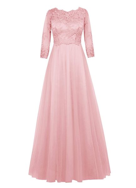 

2018 3/4 long sleeve lace a-line long prom dresses with appliques plus size party dresses formal gowns vestido de festa bp03, Black