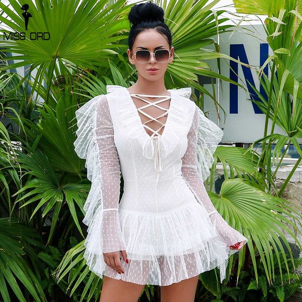 

missord 2018 women v -neck long sleeve lace elecasual playsuit ft18377, Black;white