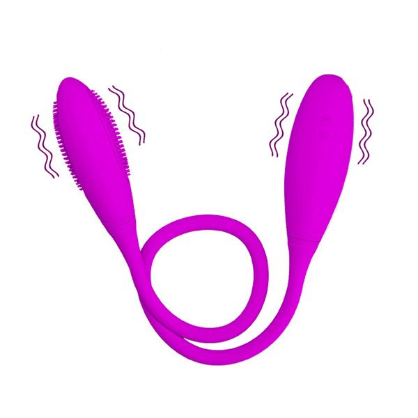 Massaggiatore a doppia vibrazione in silicone Vibratore a punto G lesbico Plug anale Stimolatore del clitoride Vibratori a pallottola Giocattolo del sesso per donna Coppia C19032501