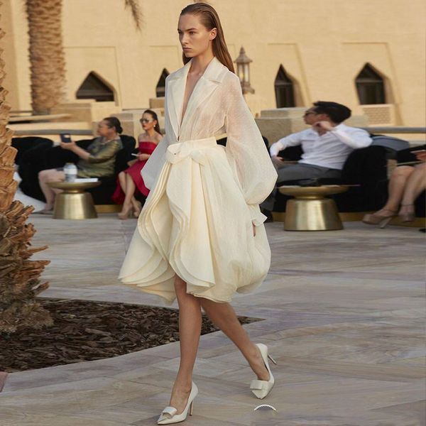 

2018 новый элегантный длинный рукав епископ шифон пром платья глубокий v-образным вырезом слои платья на заказ колен вечернее платье, Black