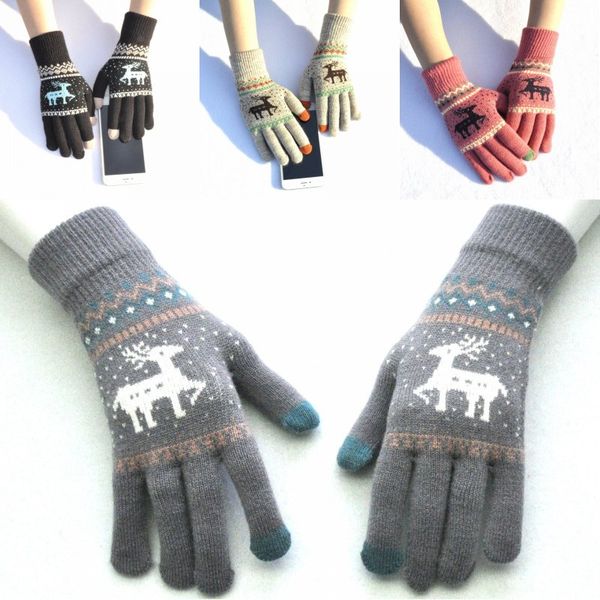 

2018 Knitted Deer Touch Screen Gloves For Women Christmas Gift Autumn Winter Warm Knitting Wool Elk Touch Screen Mittens 6 Styles H918Q