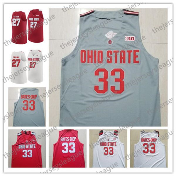 

ohio state buckeyes #33 keita bates-diop 27 fred taylor 45 connor fulton white grey red stitched ncaa college basketball jerseys, Black