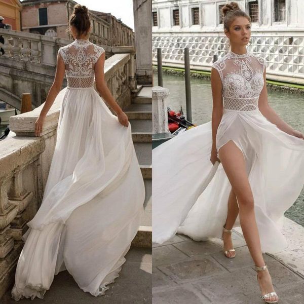 

Julie Vino Lace Appliques Wedding Dresses 2019 Latest Elegant Satin Wedding Dresses Long Sleeve High Split Bridal Gowns Vestidos De Novia