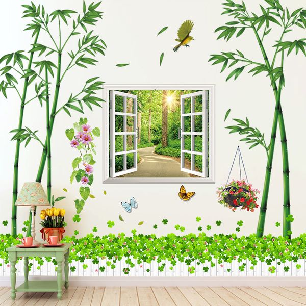 

shijuehezi] green bamboo wall stickers pvc material window scenery wall art grass baseboard sticker for living room decoration