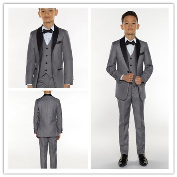 

gray three pieces boy tudexos one button kid complete designer shawl lapel wedding suit custom-made (jacket+pants+tie+vest, Black