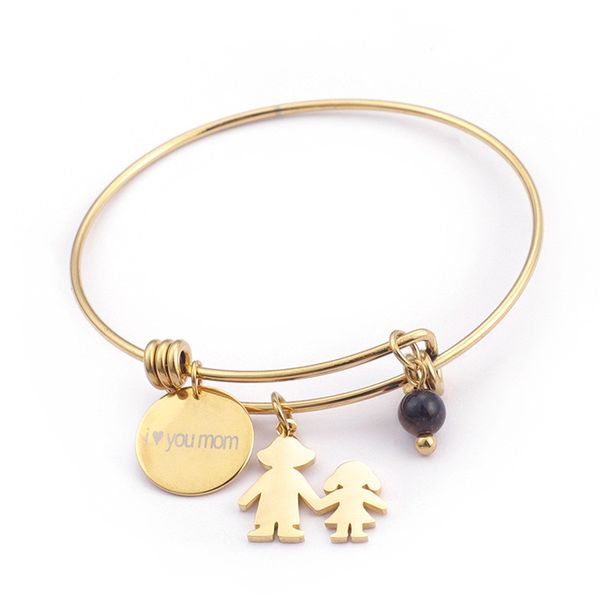 

64mm stainless steel mother & child charm bangle for women gold letter i love you mom bracelet & bangle mama jewelry gifts, Black