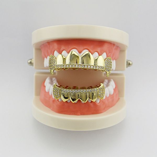 

hip hop grillz diamonds dental grills real gold plated b-boying cool rappers body jewelry two colors golden silver, Black