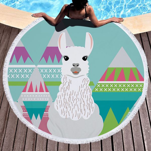 

microfiber printing round alpaca multifunctional beach towel for yoga mat printing tassels thick oversized beach blanket