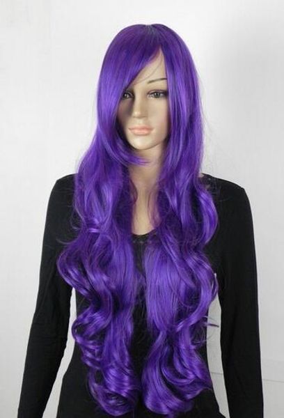 

women's purple long cos synthetic curly hair wigs, Black;brown