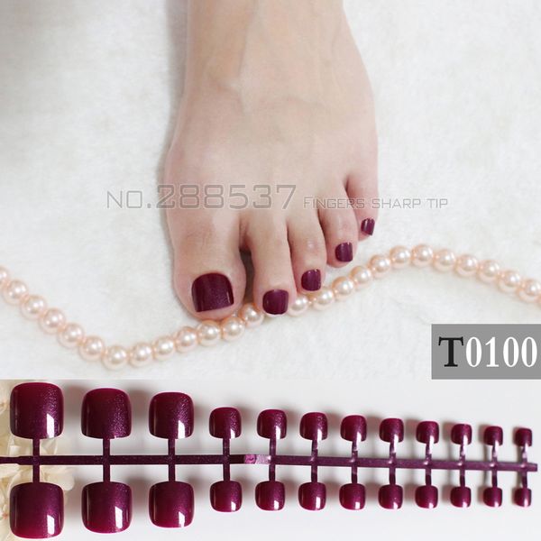 

24 pcs artificial candy nails sticker natural acrylic false toe nails tips art decor toenails dark purple t0100, Red;gold