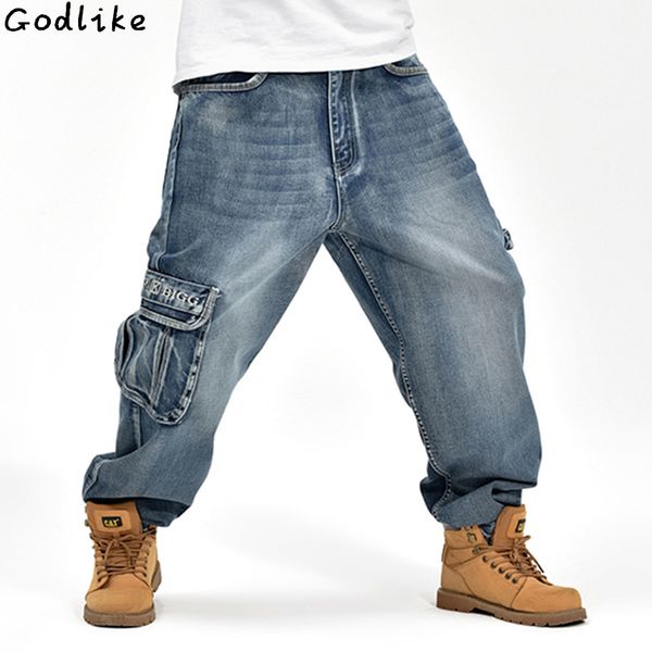 

autumn winter large size men's fattening increase cotton blue loose jeans fat young big guy pants multi-pocket skateboard pants