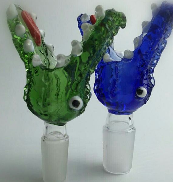 Nuova ciotola di design 18 8mm 14 5mm ciotola di vetro di coccodrillo smeraldo per ciotola per fumatori tubi di acqua di vetro stile animale coccodrillo263N