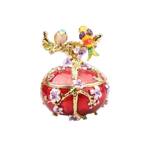 

bird on faberge egg trinket & jewelry box necklace ring holder enameled pewter collectible gift figures, Black;white