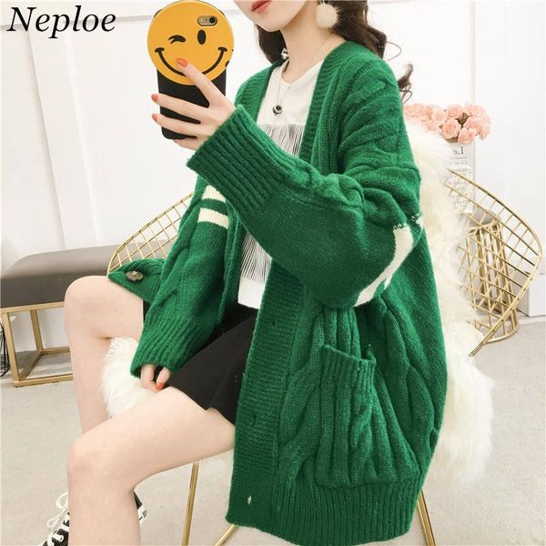 

neploe autumn cardigan sweater 2018 striped long sleeve oversized sweater coat knitted female casual cardigans 36343, White;black