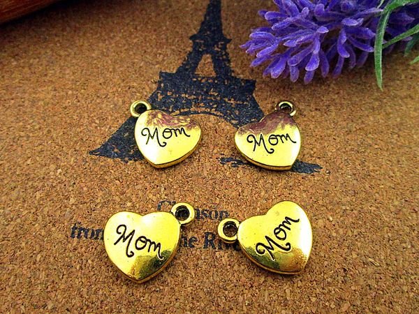 

36pcs 18x15mm mom charms, gold 2 sided mom heart charm pendants, Bronze;silver