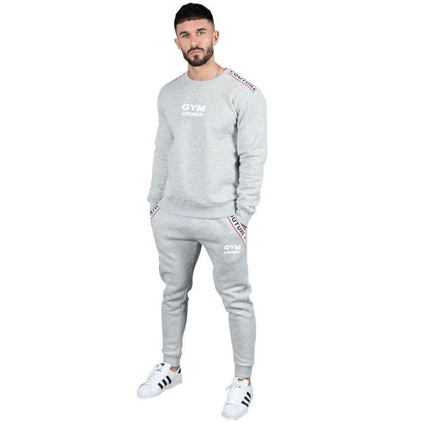 

coopengy brands new casual tracksuit sweat suit men track suits set mens sweatshirt +jogger sweatpants mens jacket and sweatpant, Gray