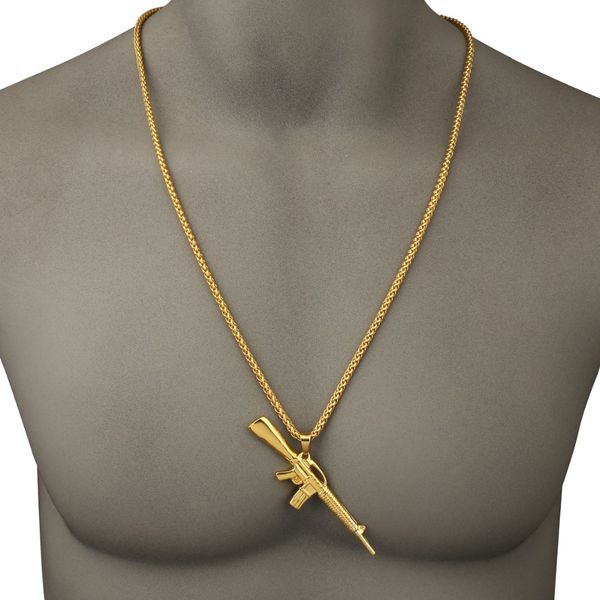 

bad girl boy, hip hop long choker necklace jewelry rock punk pendant necklace lindy star submachine gun gold chain for men women, Silver