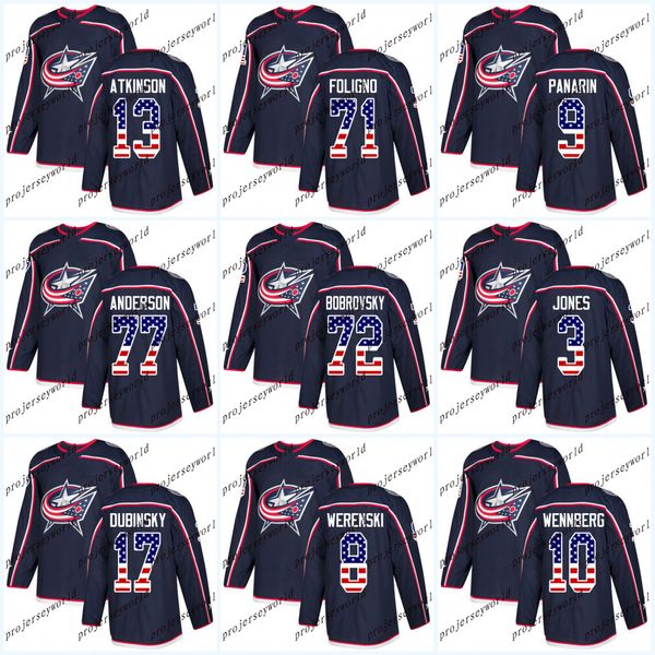 

Youth USA Flag Stitched Columbus Blue Jackets Cam Atkinson Sergei Bobrovsky Artemi Panarin Nick Foligno Seth Jones 2018 New Hockey Jersey