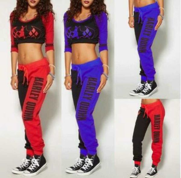 

women's letter printing running pants harley quinn joggers trousers ladies red black patchwork jogging gym pants, Black;white
