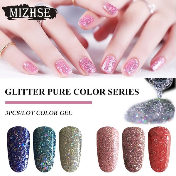 

mizhse 3pcs/lot nail gel set soak off uv nude pink glitter gel polish vernish manicure kit diamond glitter sequins lacquer, Red;pink