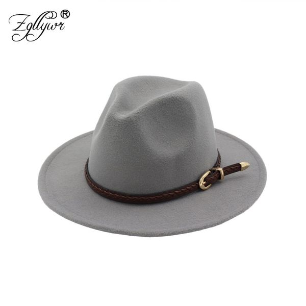 

zgllywr fedora шляпы для женщин мужчины осень зима шерсть войлок пряжки ремня поля широкий старинные трилби плоский котелок femme, Blue;gray