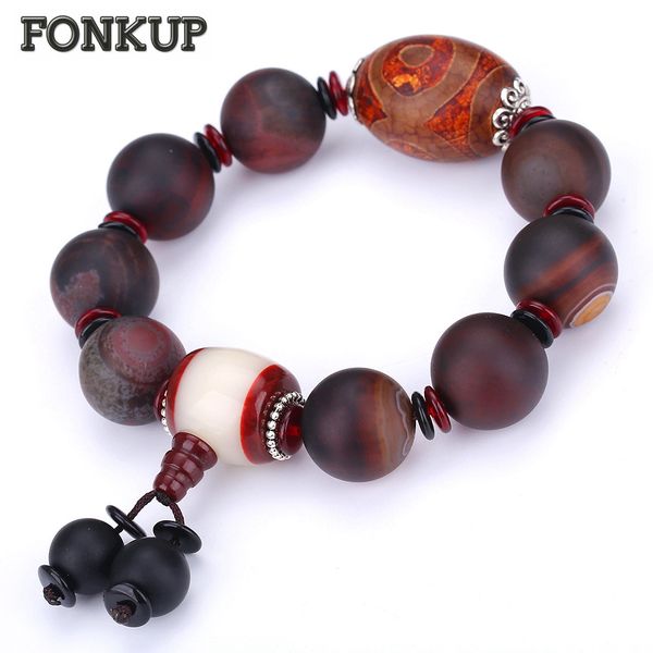 

forkup red agate charm bracelet bohemia women wedding wristband round woven chain sieraden men tibetan jewellery couple beadwork, Golden;silver