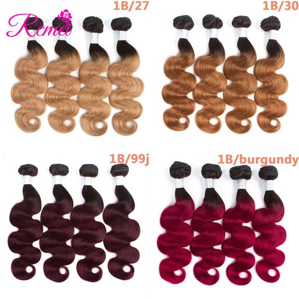

rcmei body wave ombre human hair 1b 30/27/99j/burgundy remy ombre peruvian hair weave bundles 4 bundles brazilian/indian/mongolian/malaysian, Black
