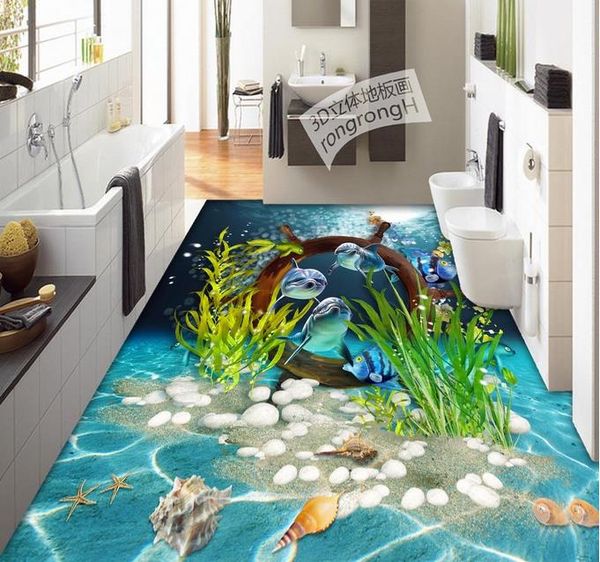 

wall papers home decor high-definition creative dolphin shell painting 3d floor map to paste modern wallpaper for living room