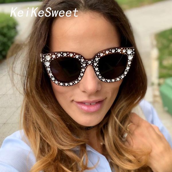 

keikesweet brand designer women luxury crystal italian oversized rays sunglasses rhinestone vintage shades sun glasses, White;black