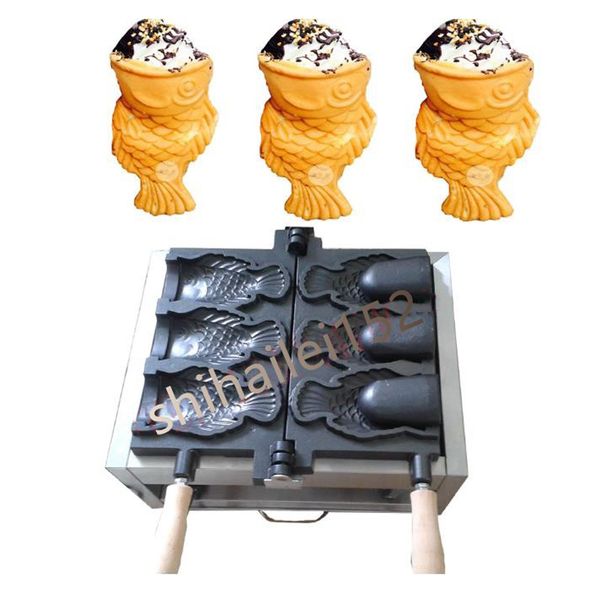 Eiscreme-Waffel 110V / 220v Eiscreme-Taiyaki-Fertigungsmaschine-offene Fischwaffelmaschine Freies Verschiffen