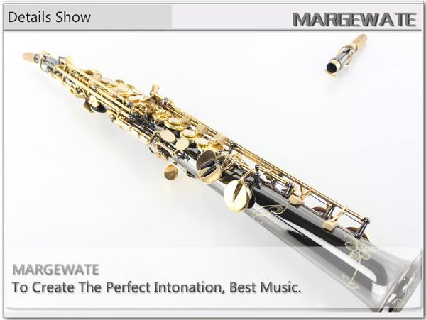 MARGEWATE hochwertige Leistung Musikinstrument B (B) Sopran Saxophon schwarz Nickel vergoldet Oberfläche Perle Tasten Sax mit Fall