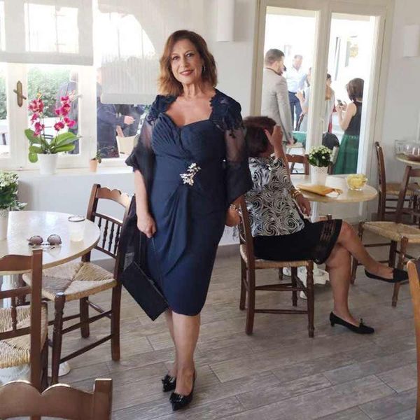 

Elegant Mother Of The Bride Dresses With Half Sleeves Chiffon Applique Lace Sweetheart Neck Formal Party Gowns Zipper Back