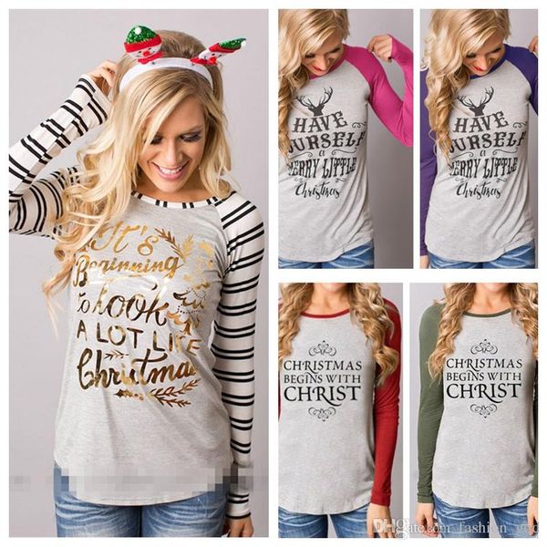 

christmas t shirts elk xmas deer shirts women xmas xmas letter striped tees casual santa claus blouse fashion long sleeve shirt tc18091, Blue;gray