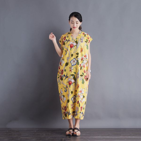 

blooming branches print art loose dress, Black;gray