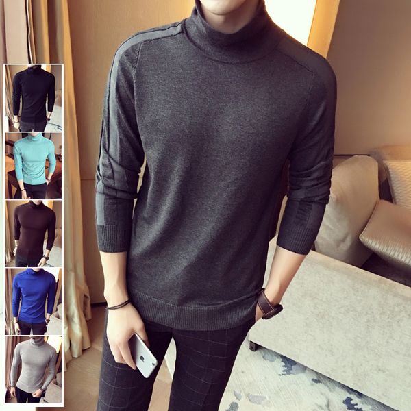 

dekusi autumn and winter solid color high lead keep warm sweater bottoming knitting upper garment pullover men, White;black