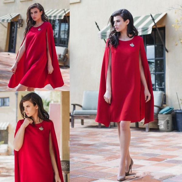 Mode kurze rote Mutter der Braut Kleid mit langen Cape knielangen Mantel Hochzeit formale Kleider