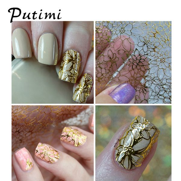 

putimi 3d nail sticker art water decal decoration for nail design metallic decor for foil diy metallic gold manicure design, Black