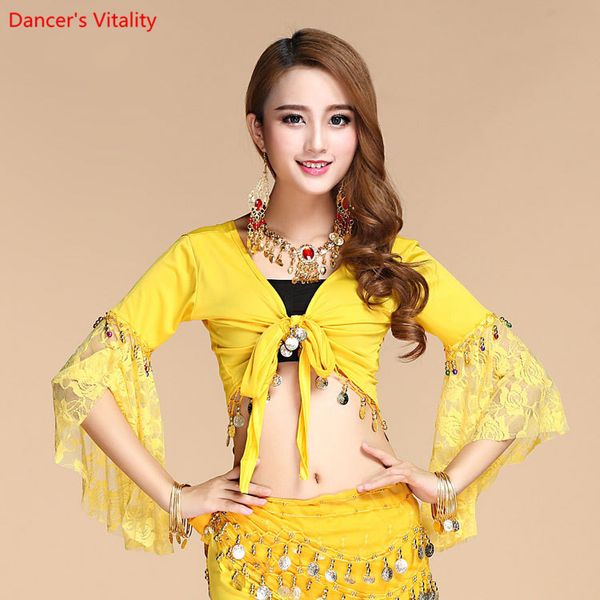 

new women's belly dance costume lace short sleeve gold coins & tees clothing belly dance, Black;red