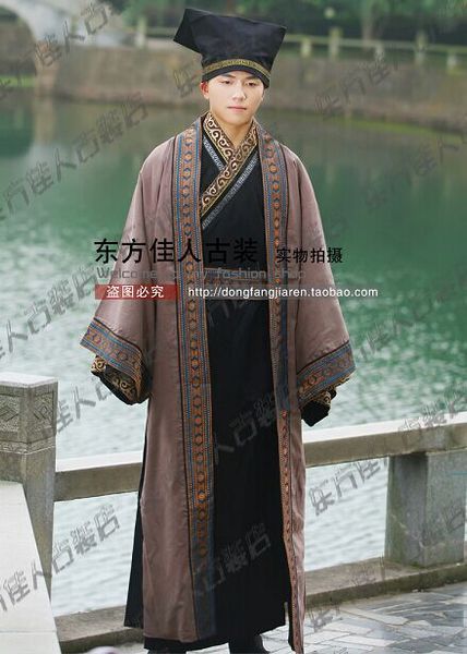 

ancient chinese hanfu male costume jin and han dynasty scholar councillor costume, Black;red