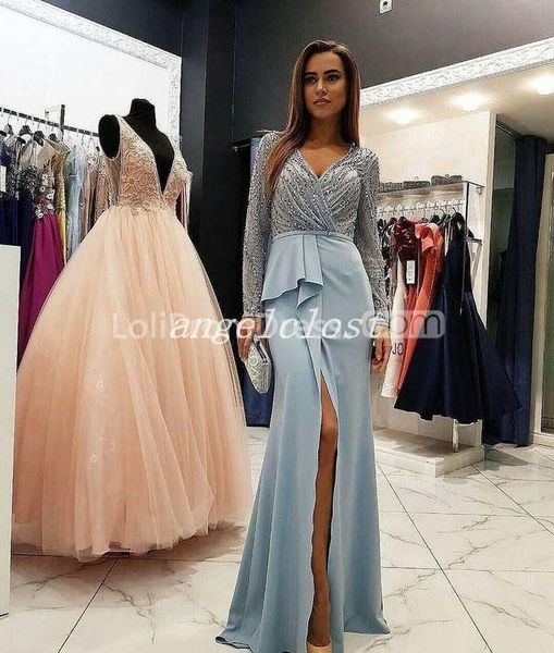 

abendkleider русалка вечерние платья zuhair мурад 2018 v шеи длинным рукавом сторона сплит длина пола длинные основные бисероплетение vestid, Black;red